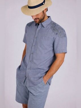 Vintage American Rag Cie Linen Blend Embroidered Button Front Shirt